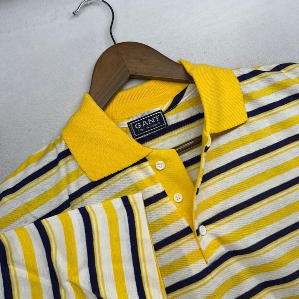 Vintage Gant Polo Mens XL Yellow The Rugger Striped Deadstock Striped 70s 80s